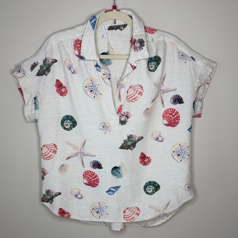 Jane and Delancey Seashell Print Linen Blend Top Size L - Picture 1 of 9